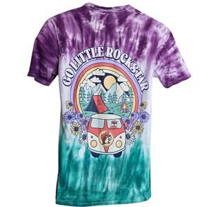 Bucees Womens Graphic T-Shirt Small Tie Dye Go Little Rockstar Camper Cotton